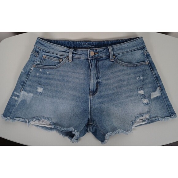 Time & Tru Size 12 Women's High Rise Distressed Denim Jean Shorts Stretch - Picture 4 of 7